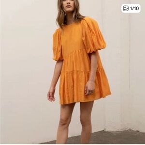 Moon River Puff Sleeve Mini Bubble Dress